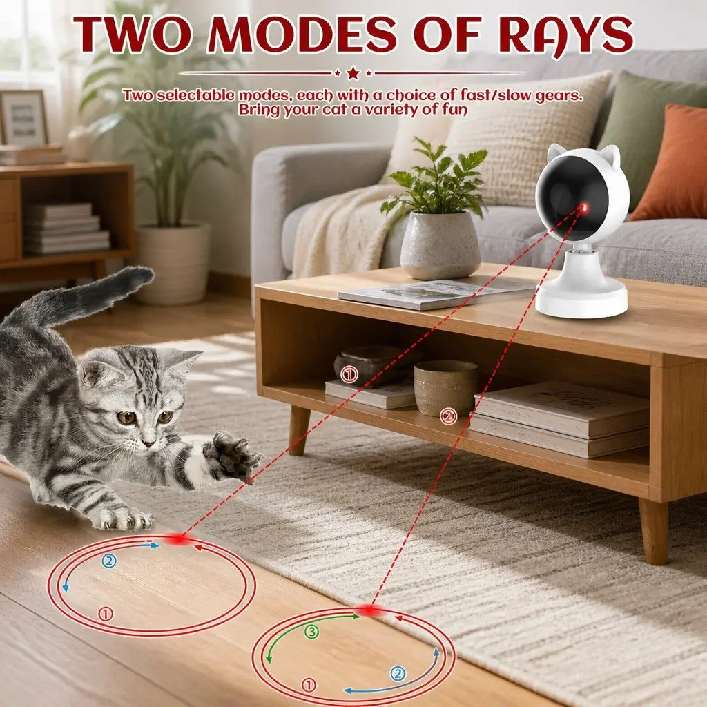 Interactive Laser Toy for Cats USB Rechargeable Adjustable Angle 2 Speed Modes