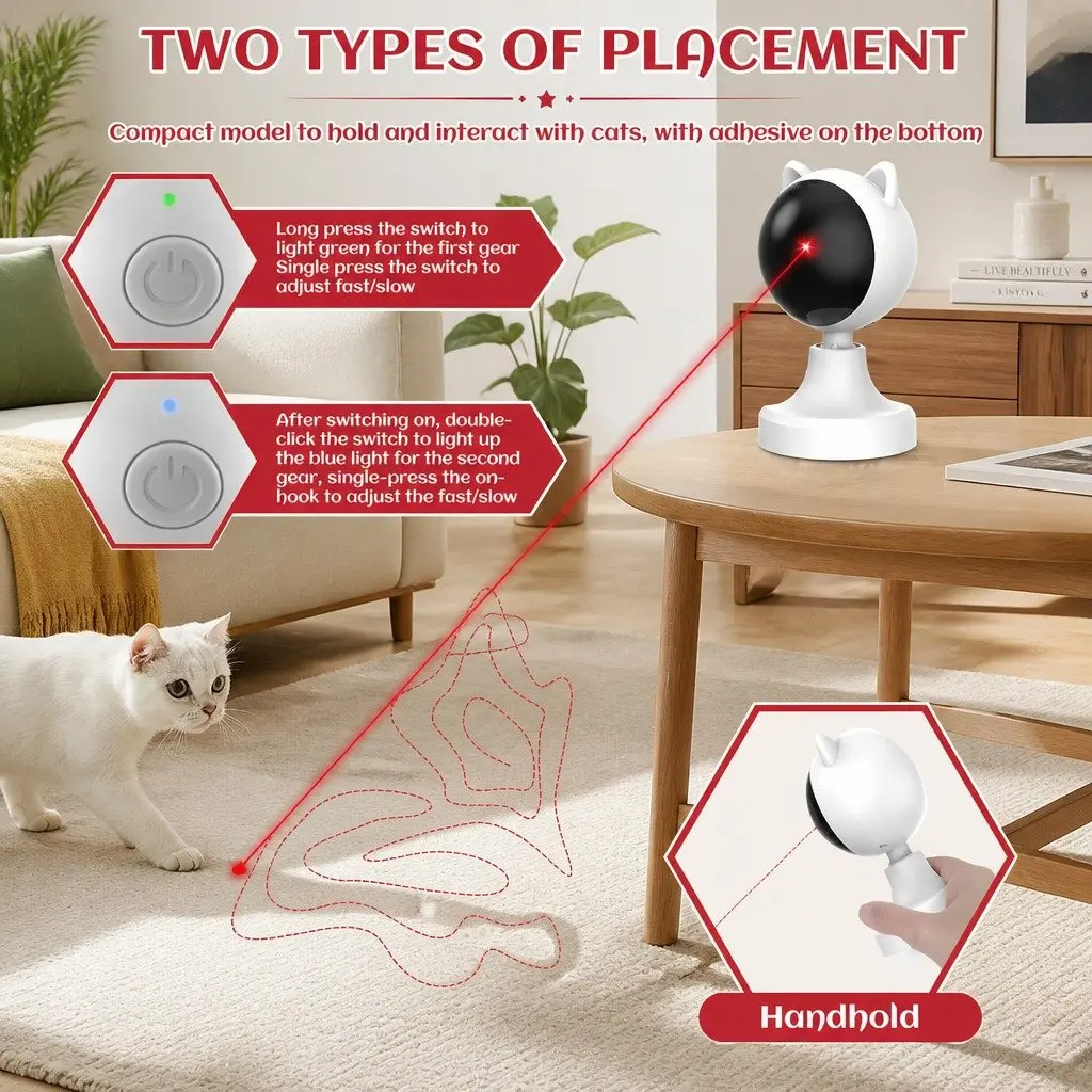 Interactive Laser Toy for Cats USB Rechargeable Adjustable Angle 2 Speed Modes