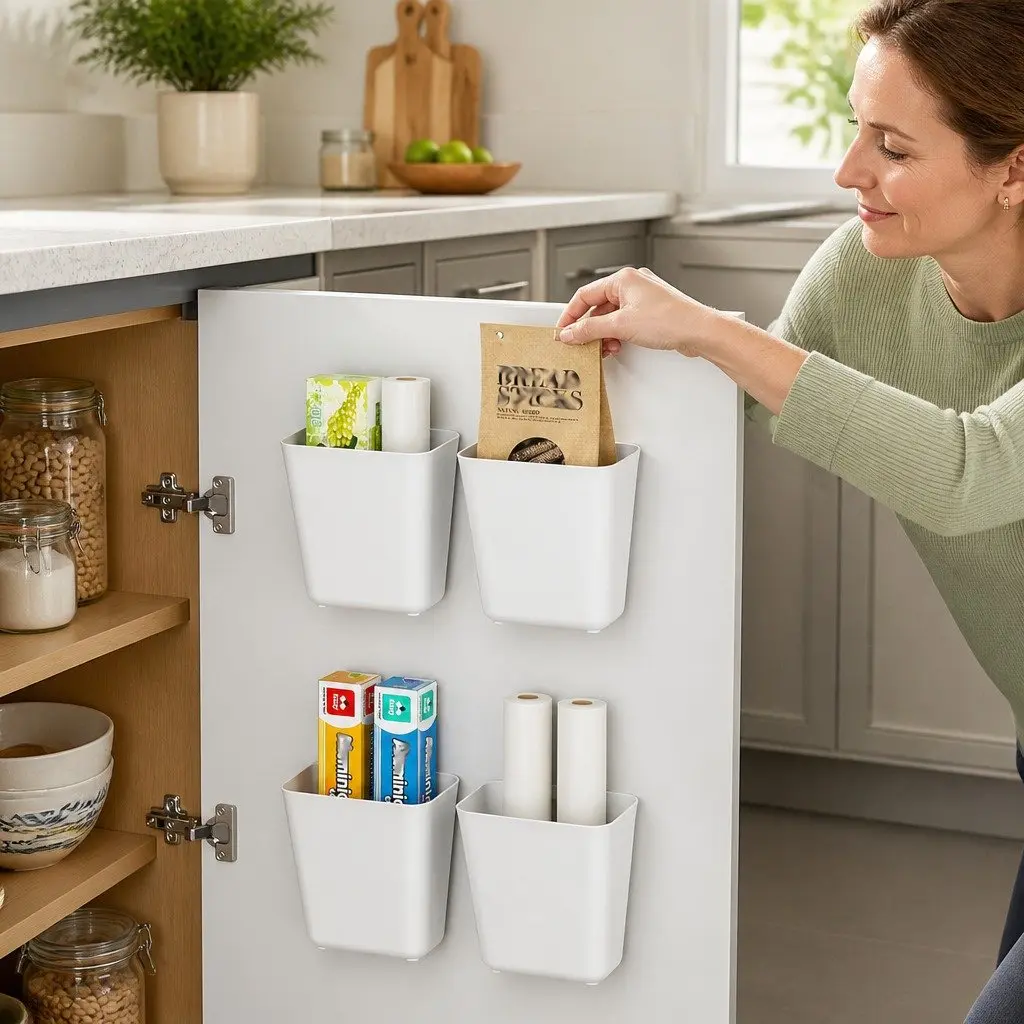 Self-Adhesive Wall Storage Box Set for Kitchen Bathroom Office 15 x 11 x 6 cm 4 Pack