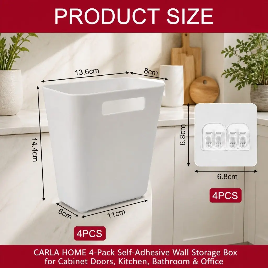 Self-Adhesive Wall Storage Box Set for Kitchen Bathroom Office 15 x 11 x 6 cm 4 Pack