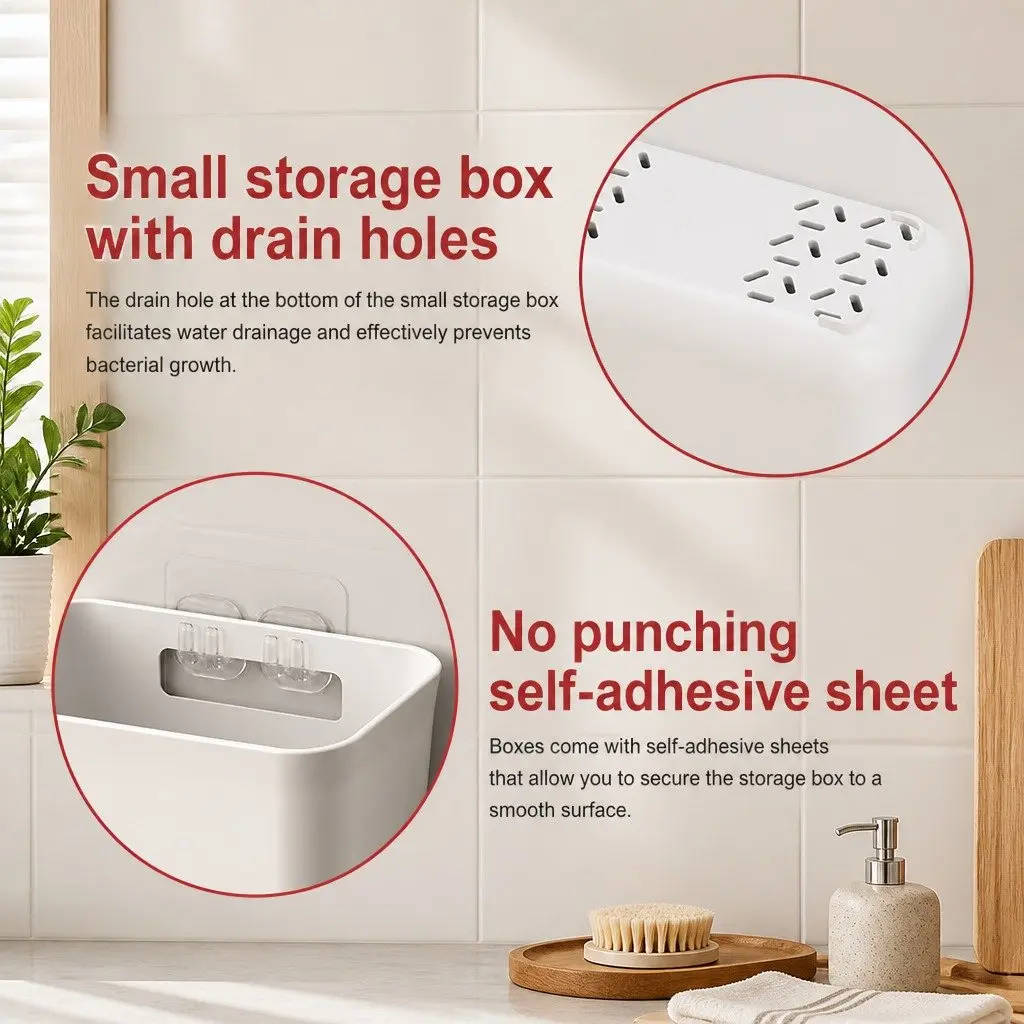 Self-Adhesive Wall Storage Box Set for Kitchen Bathroom Office 15 x 11 x 6 cm 4 Pack