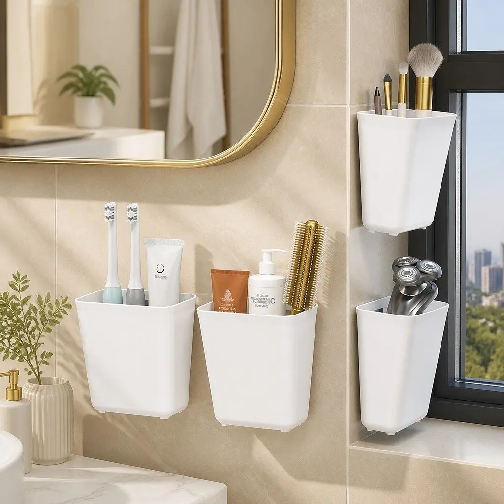 Self-Adhesive Wall Storage Box Set for Kitchen Bathroom Office 15 x 11 x 6 cm 4 Pack