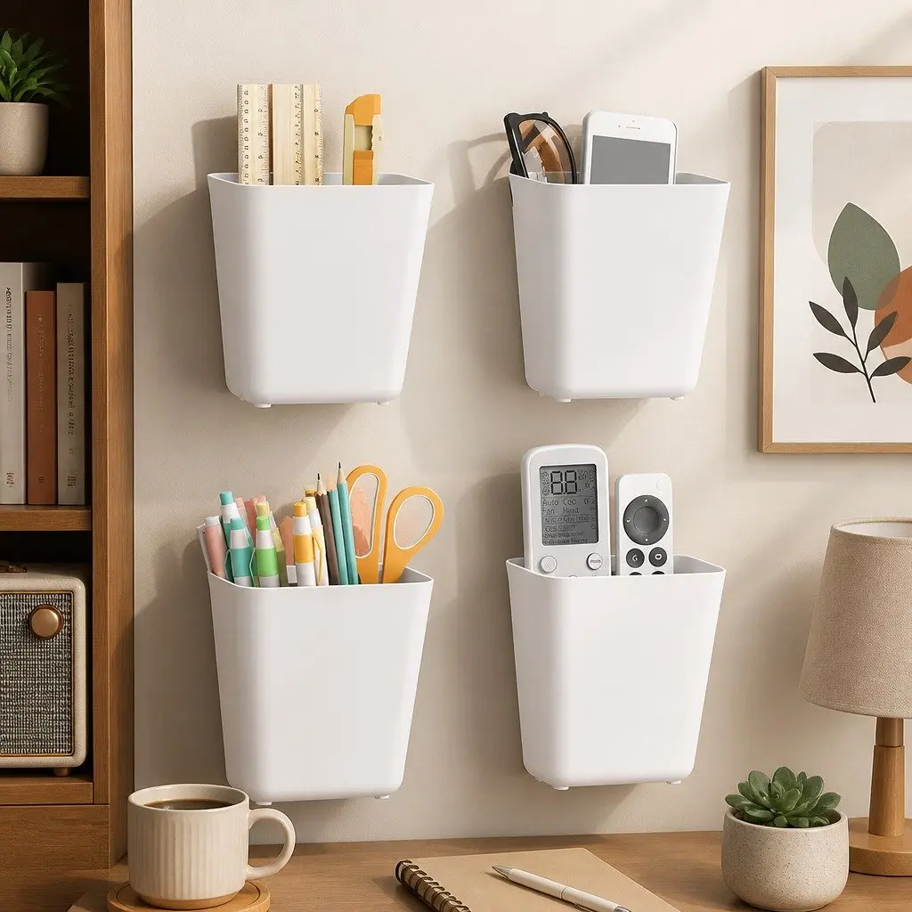Self-Adhesive Wall Storage Box Set for Kitchen Bathroom Office 15 x 11 x 6 cm 4 Pack