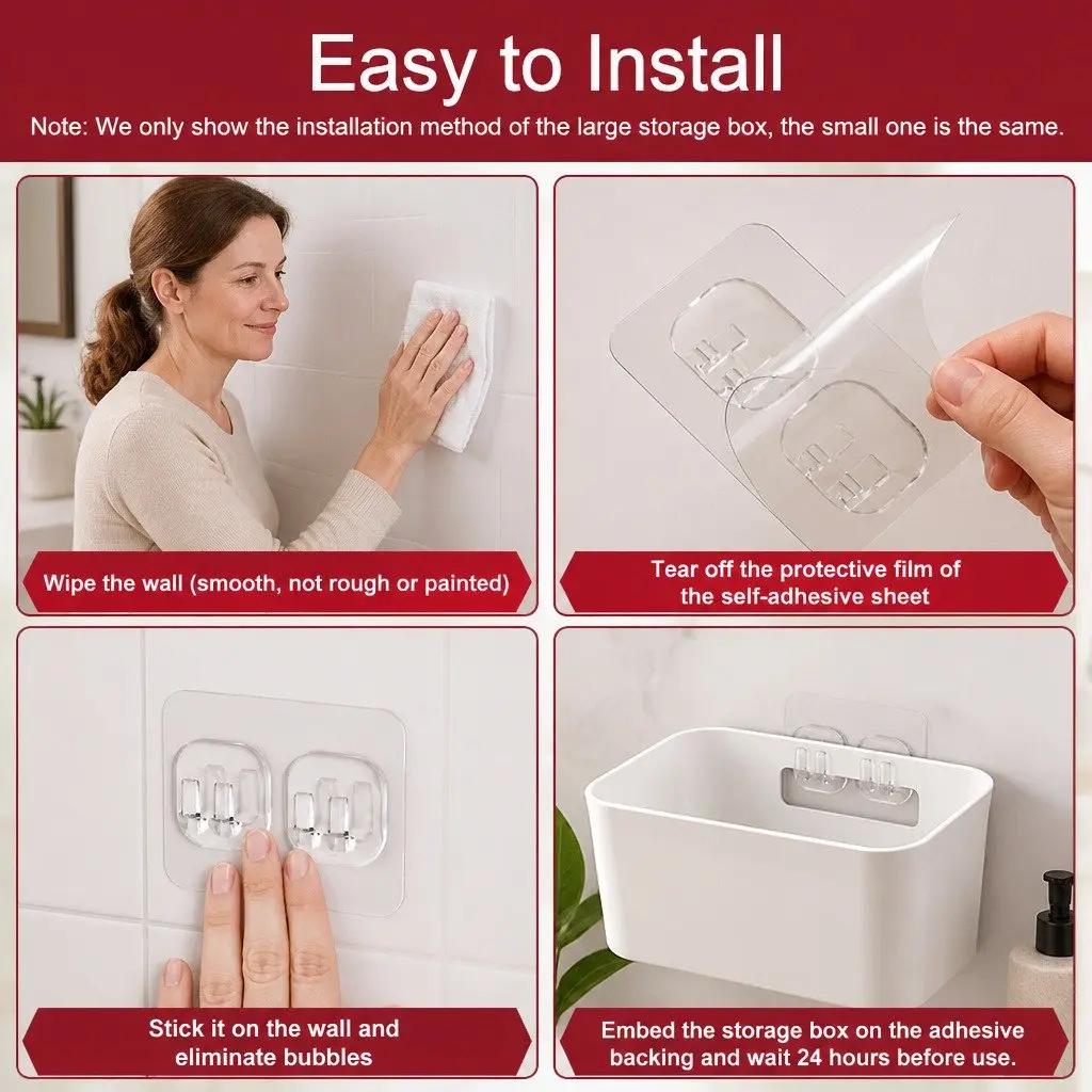 Self-Adhesive Wall Storage Box Set for Kitchen Bathroom Office 15 x 11 x 6 cm 4 Pack