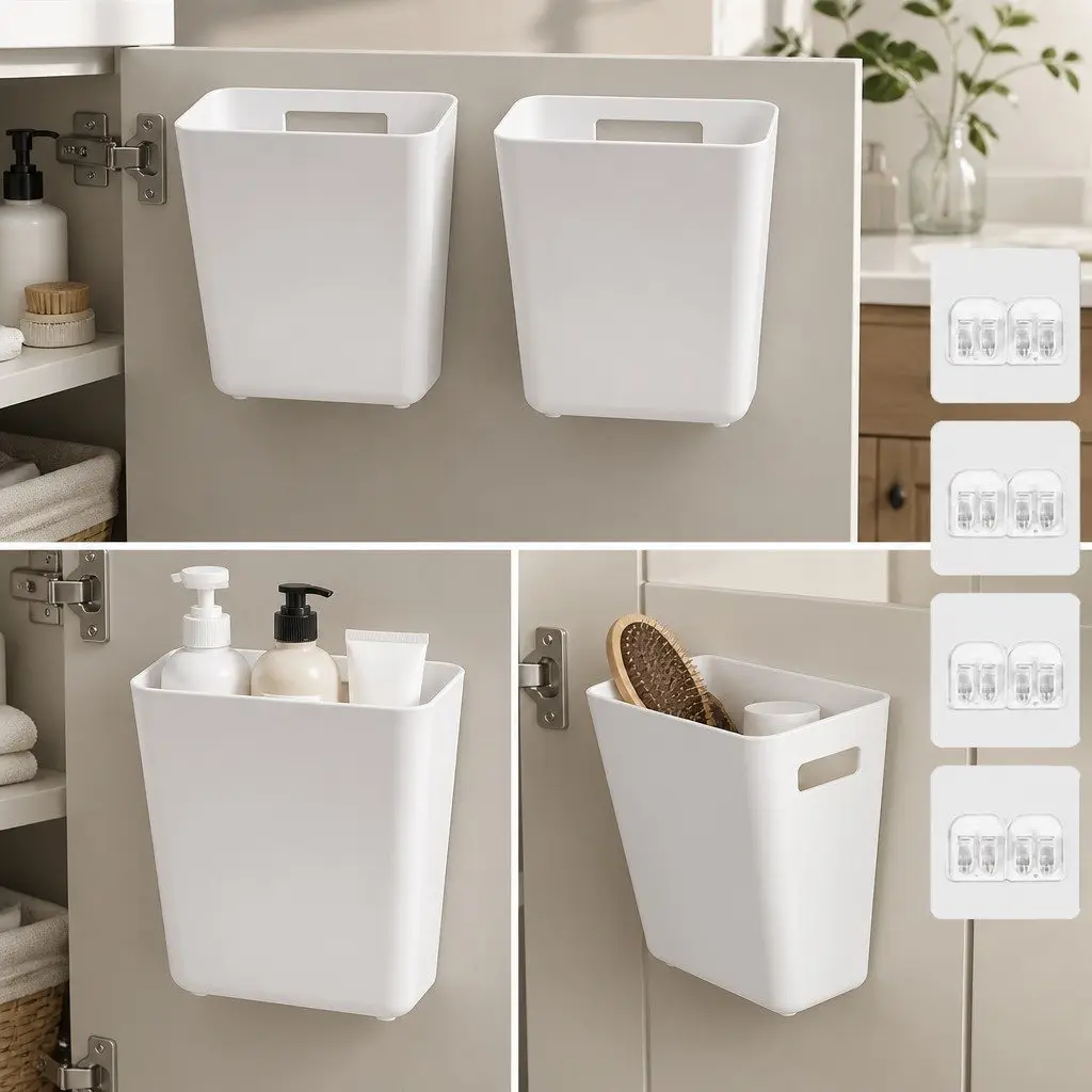 Self-Adhesive Wall Storage Box Set for Kitchen Bathroom Office 15 x 11 x 6 cm 4 Pack