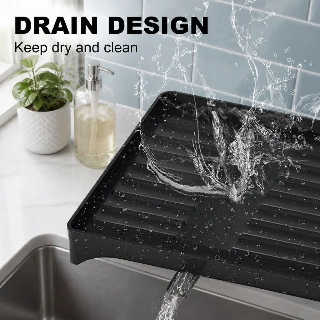 2-Tier Dish Drying Rack Kitchen Countertop Drainage Tray Utensil Holder Coated Steel