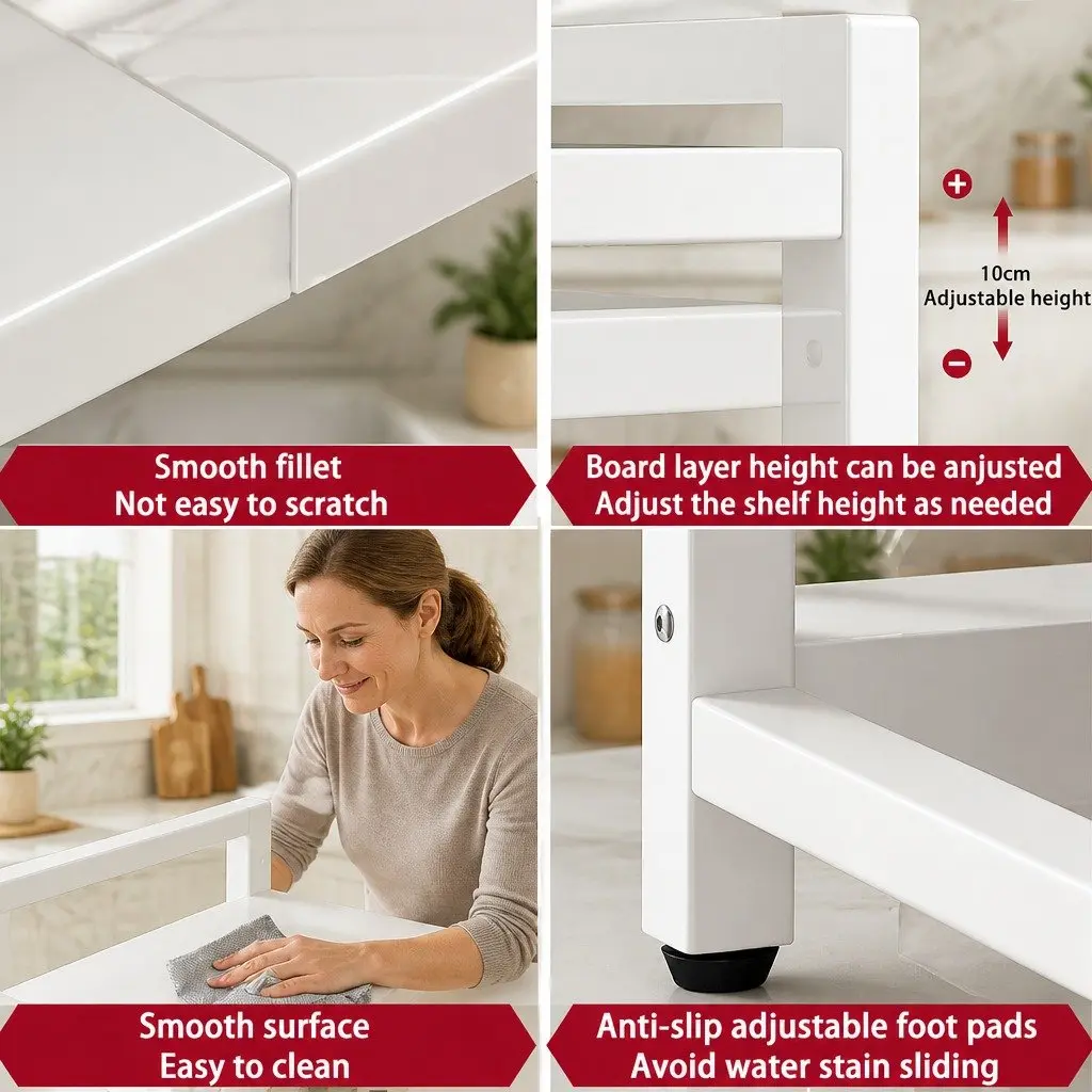 Adjustable Metal Kitchen Shelf Stand 3 Tier for Microwave Oven Countertop Space Saver