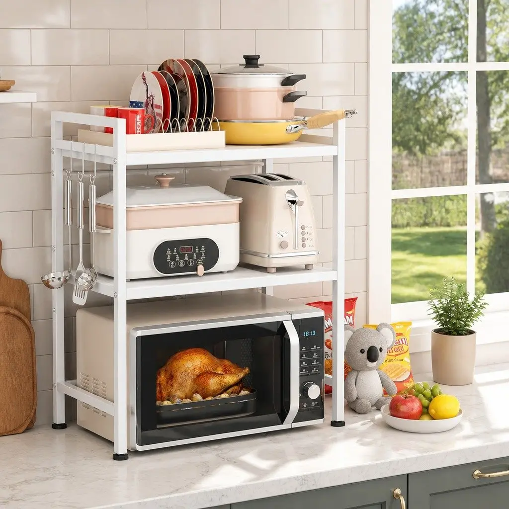 Adjustable Metal Kitchen Shelf Stand 3 Tier for Microwave Oven Countertop Space Saver