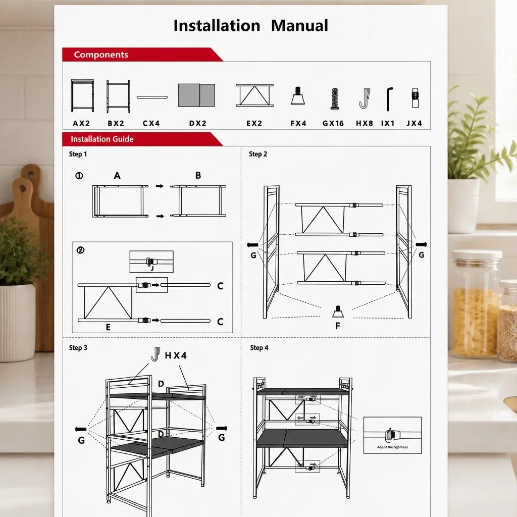Adjustable Metal Kitchen Shelf Stand 3 Tier for Microwave Oven Countertop Space Saver