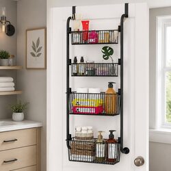 Over the Door Organizer 4-Tier Metal Pantry Rack with Baskets Kitchen Bathroom