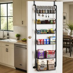 6-Tier Over the Door Organizer Metal Pantry Rack Hanging Baskets Kitchen