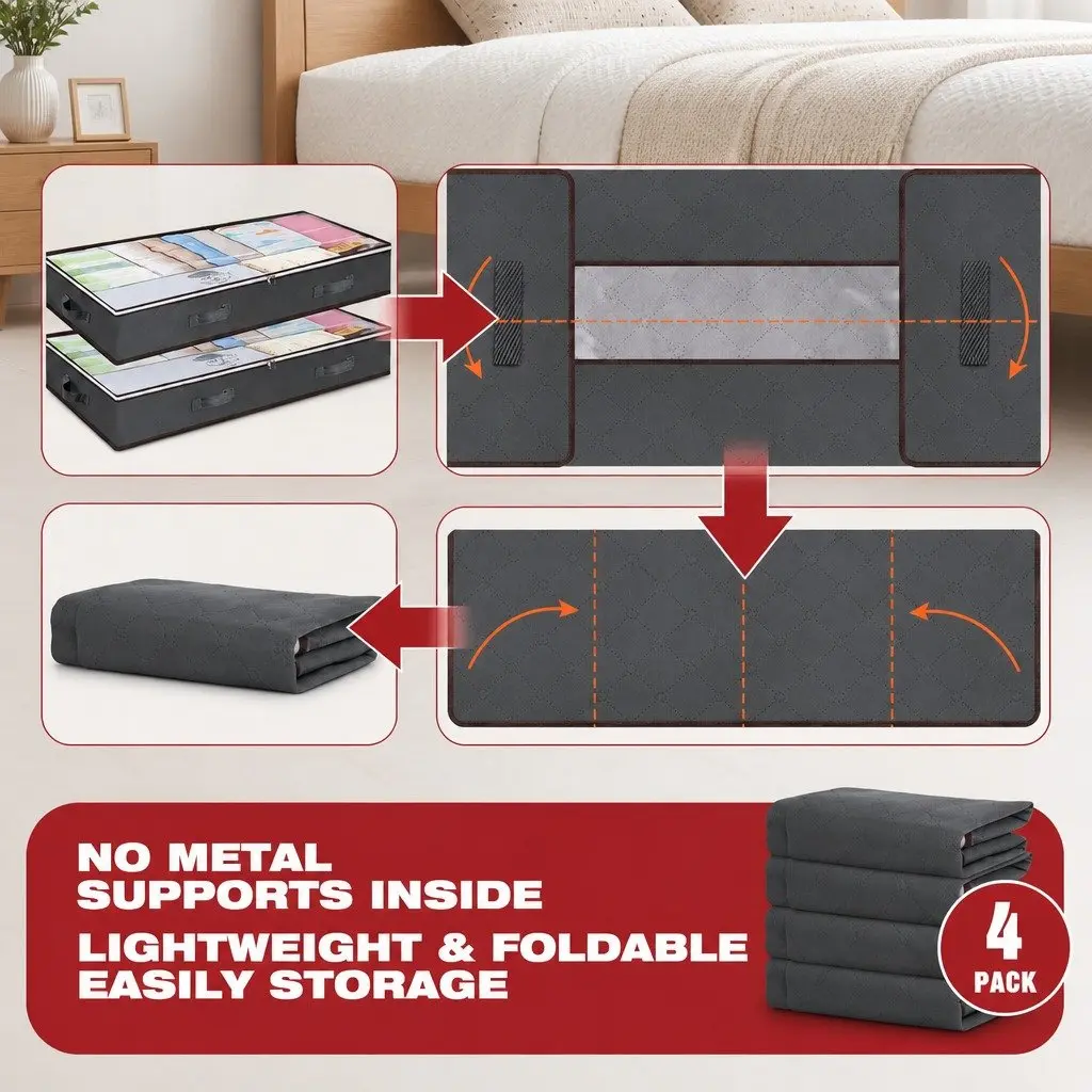 Underbed Storage Bins 90L Large Capacity Containers for Organizing Blankets Comforters Pillows 8 Piece Set
