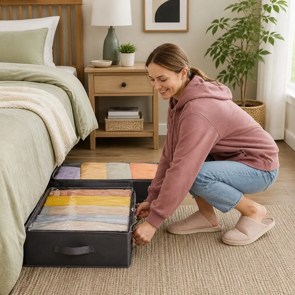 Underbed Storage Bins 90L Large Capacity Containers for Organizing Blankets Comforters Pillows 8 Piece Set