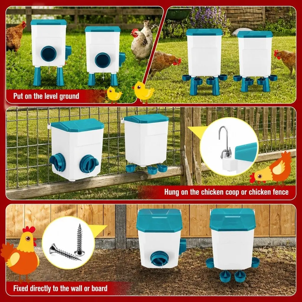 Automatic Chicken Feeder Waterer Set 8KG Food 7L Water Blue