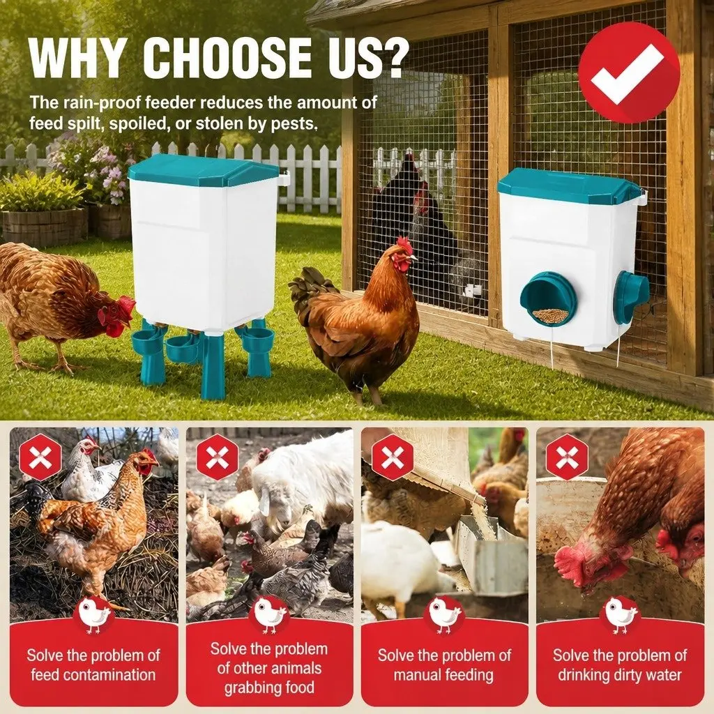 Automatic Chicken Feeder Waterer Set 8KG Food 7L Water Blue