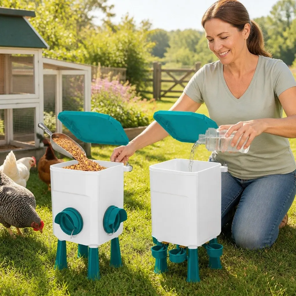 Automatic Chicken Feeder Waterer Set 8KG Food 7L Water Blue