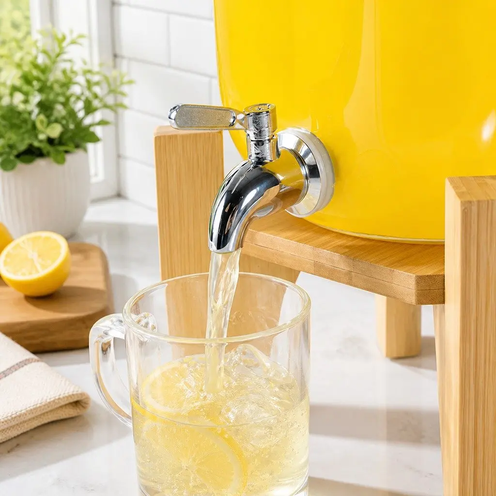 5L Glass Drink Dispenser with Metal Stand Stainless Steel Tap Wide Mouth