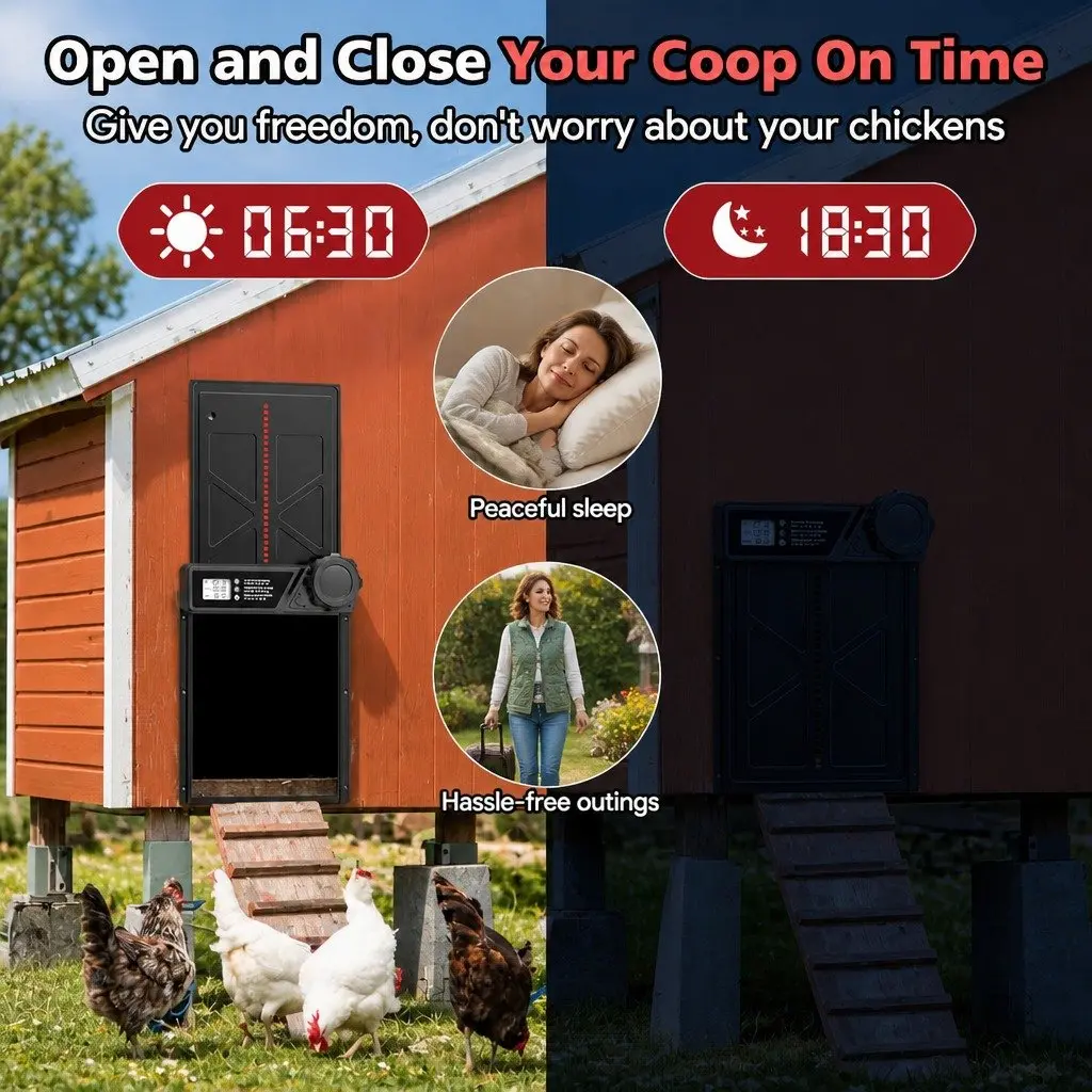 Automatic Chicken Coop Door Solar USB Timer Light Sensor Remote Control 33x25cm
