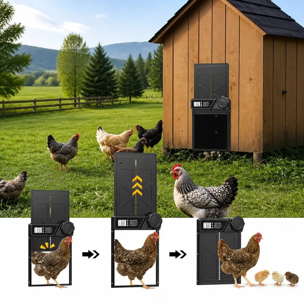 Automatic Chicken Coop Door Solar USB Timer Light Sensor Remote Control 33x25cm