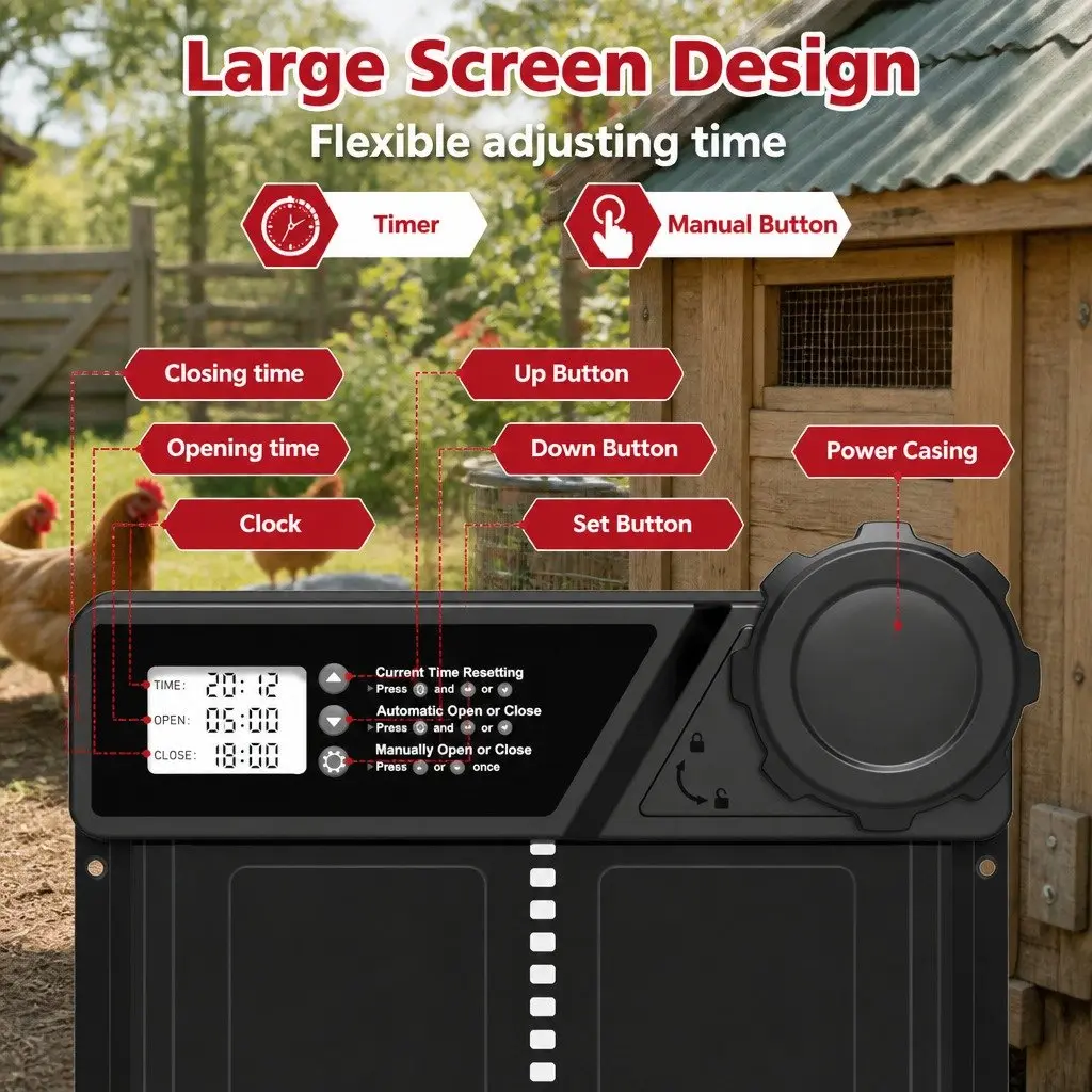 Automatic Chicken Coop Door Solar USB Timer Light Sensor Remote Control 33x25cm