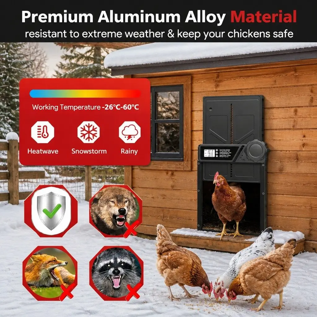 Automatic Chicken Coop Door Solar USB Timer Light Sensor Remote Control 33x25cm