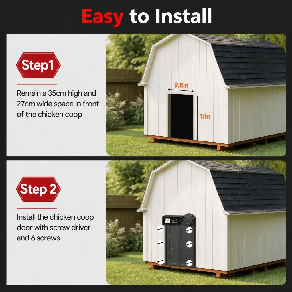 Automatic Chicken Coop Door Solar USB Timer Light Sensor Remote Control 33x25cm