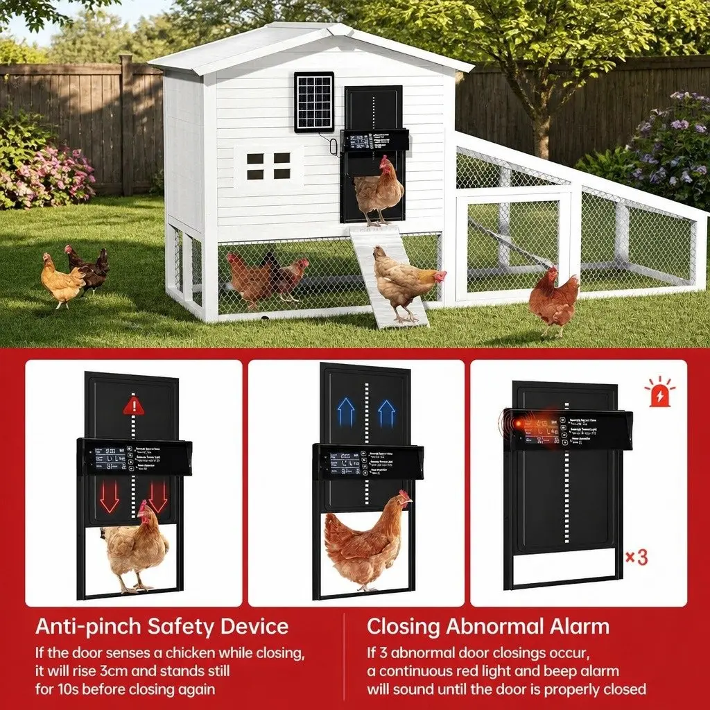 Automatic Chicken Coop Door Solar Powered Timer Light Sensor Remote Control 33x4x25cm