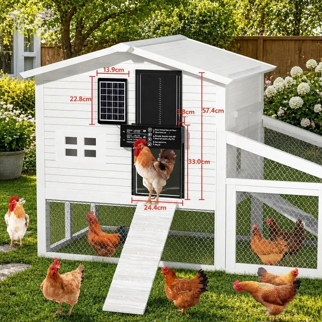Automatic Chicken Coop Door Solar Powered Timer Light Sensor Remote Control 33x4x25cm