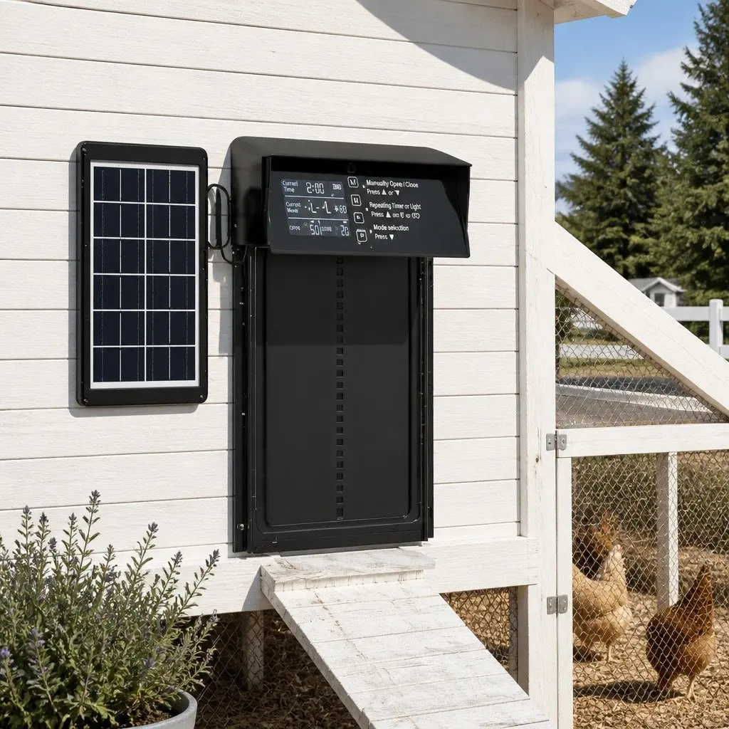 Automatic Chicken Coop Door Solar Powered Timer Light Sensor Remote Control 33x4x25cm