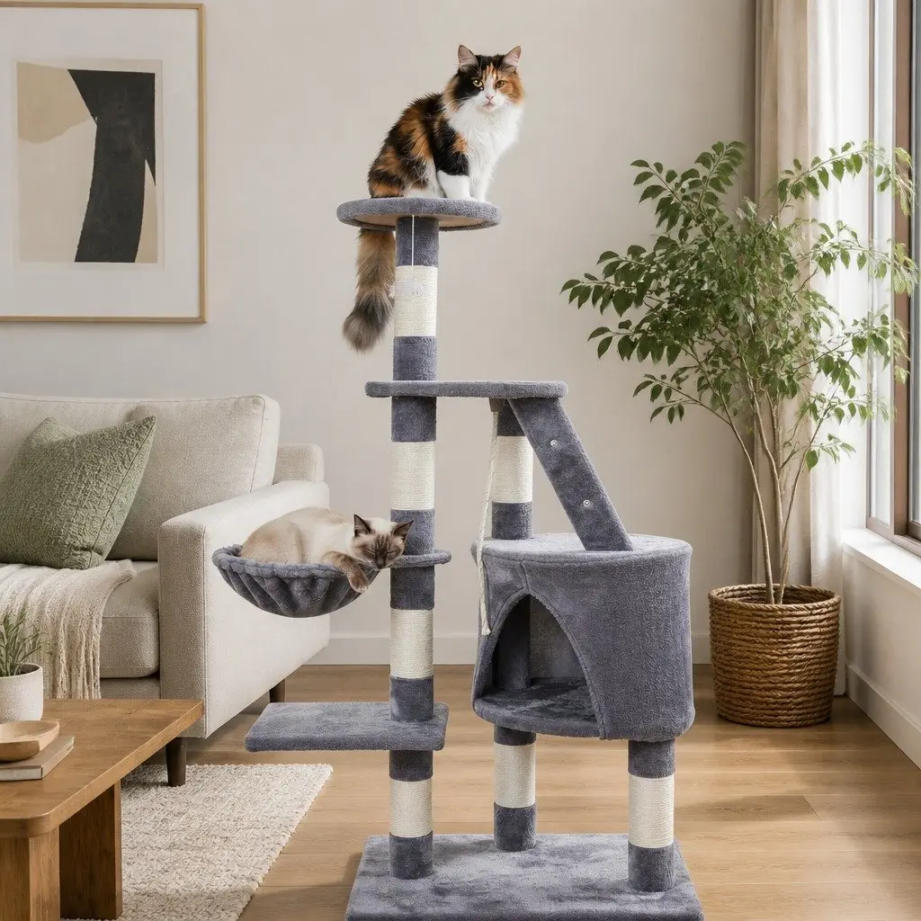 Cat Tree Indoor Cats Condo 120cm Plush Hammock Scratching Posts