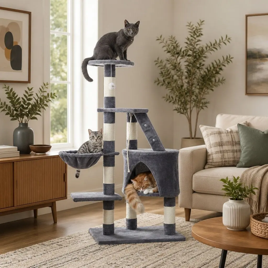 Cat Tree Indoor Cats Condo 120cm Plush Hammock Scratching Posts
