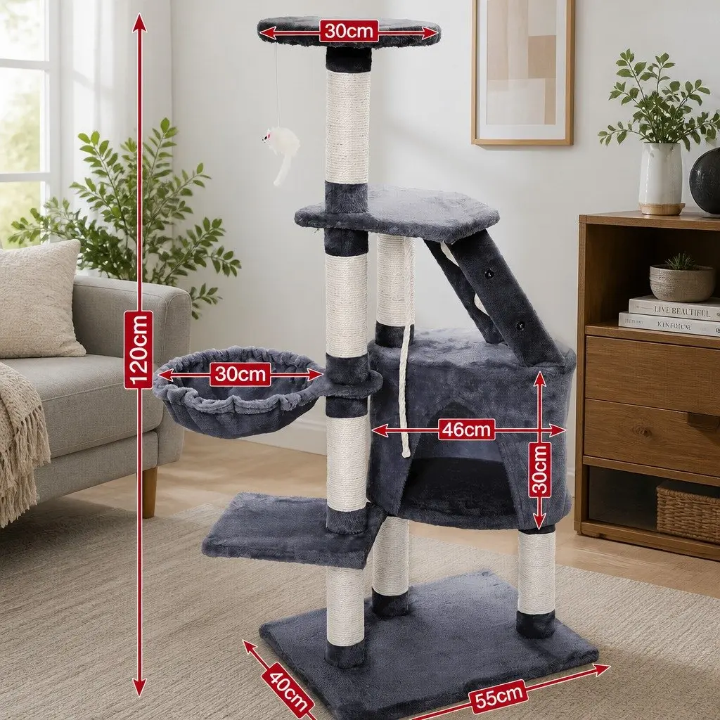 Cat Tree Indoor Cats Condo 120cm Plush Hammock Scratching Posts