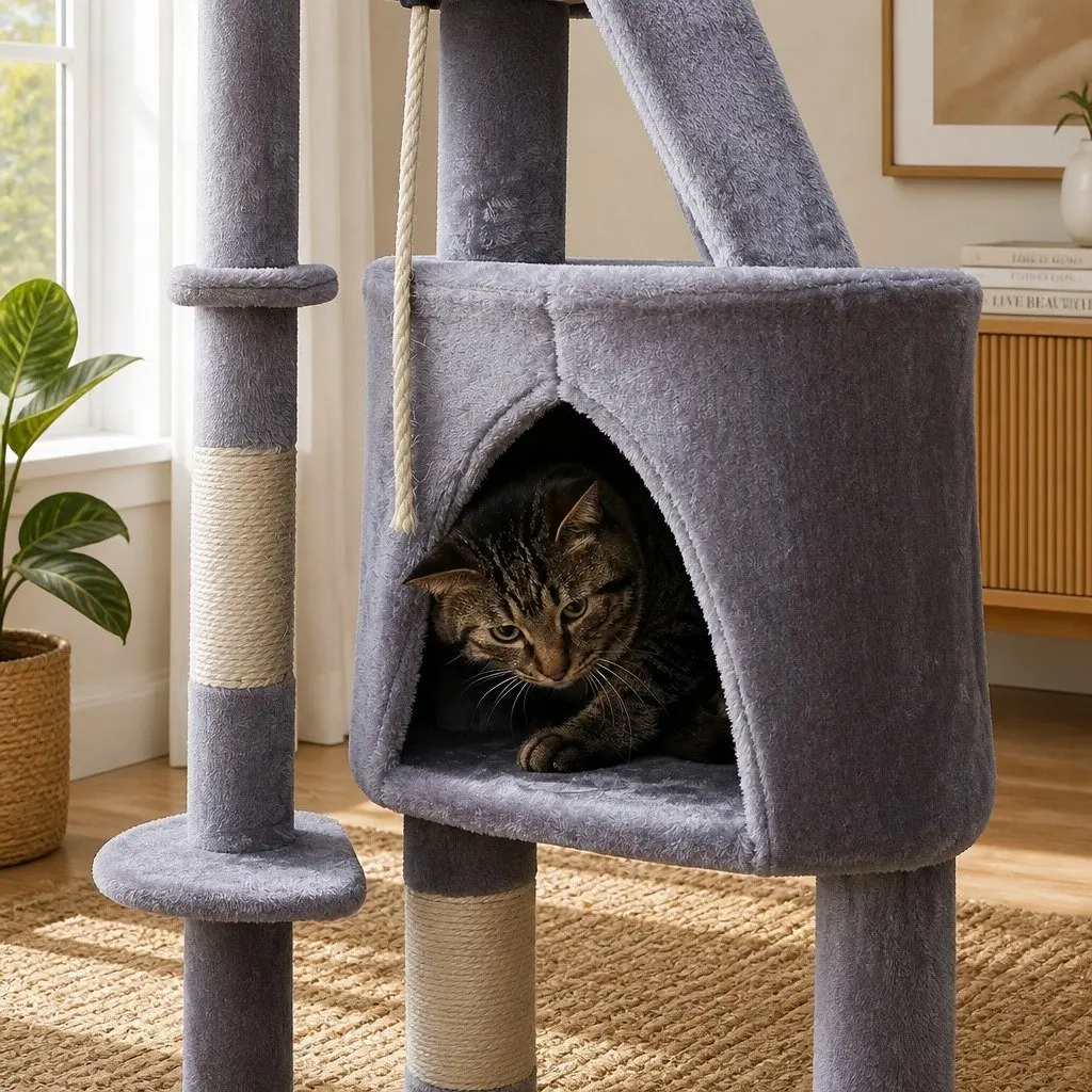 Cat Tree Indoor Cats Condo 120cm Plush Hammock Scratching Posts