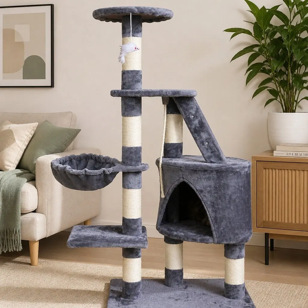 Cat Tree Indoor Cats Condo 120cm Plush Hammock Scratching Posts