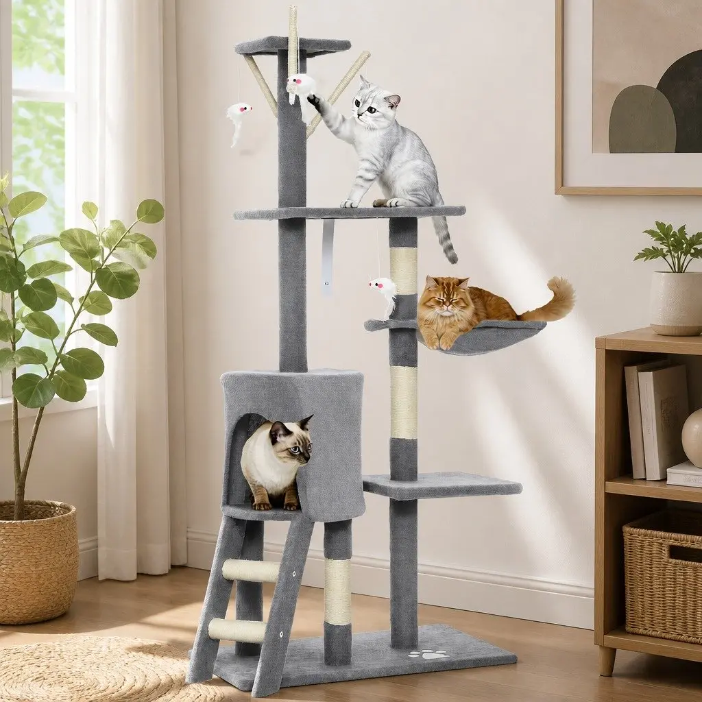 Cat Tree Indoor Cats Multi-Level 134cm Light Grey