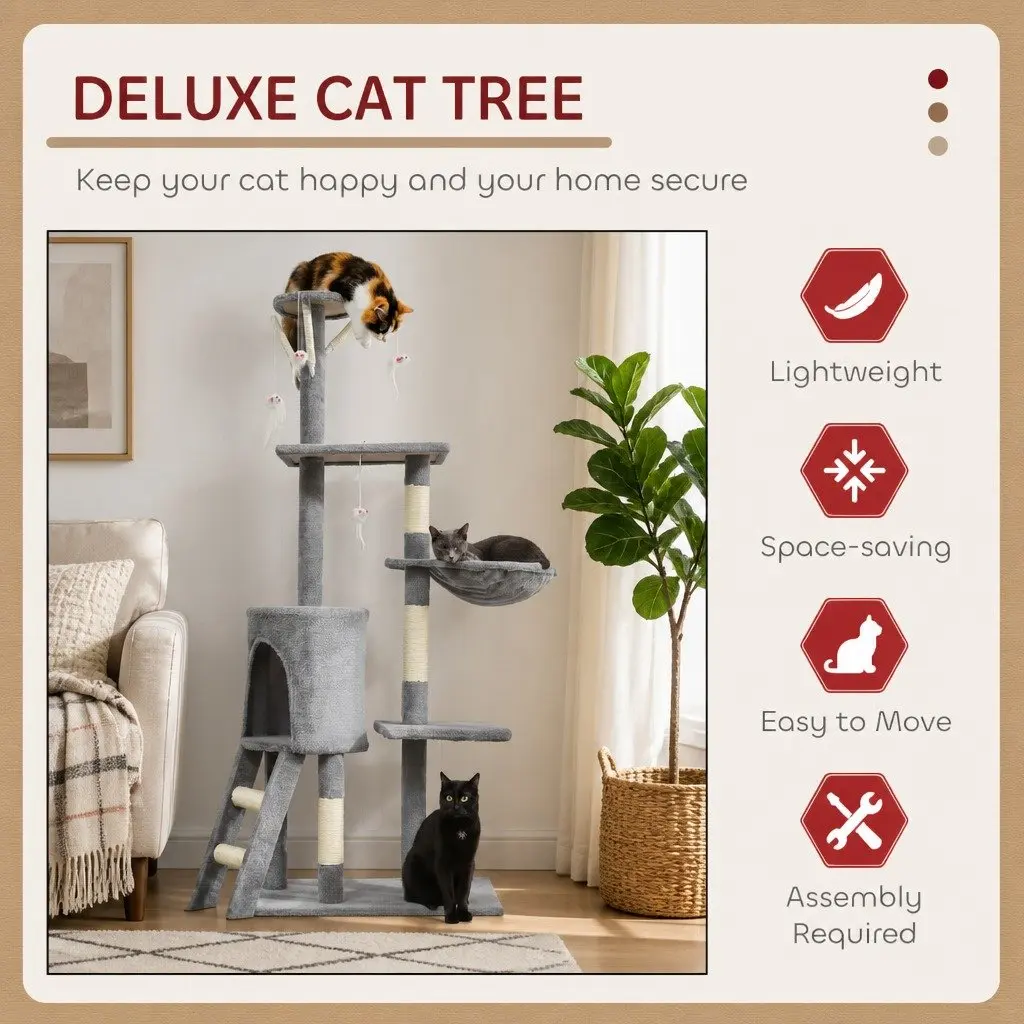 Cat Tree Indoor Cats Multi-Level 134cm Light Grey