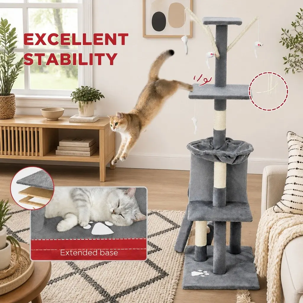 Cat Tree Indoor Cats Multi-Level 134cm Light Grey