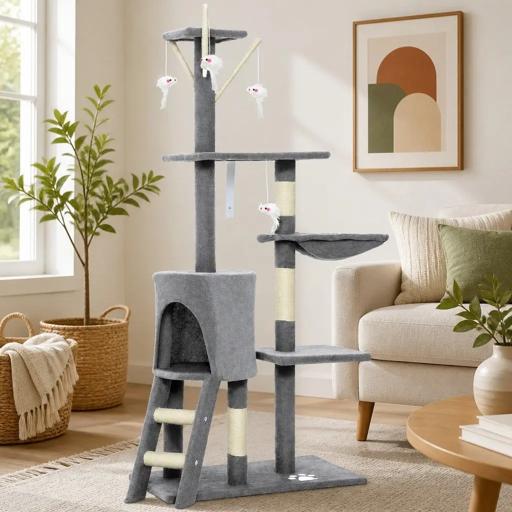 Cat Tree Indoor Cats Multi-Level 134cm Light Grey