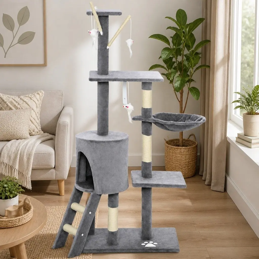 Cat Tree Indoor Cats Multi-Level 134cm Light Grey