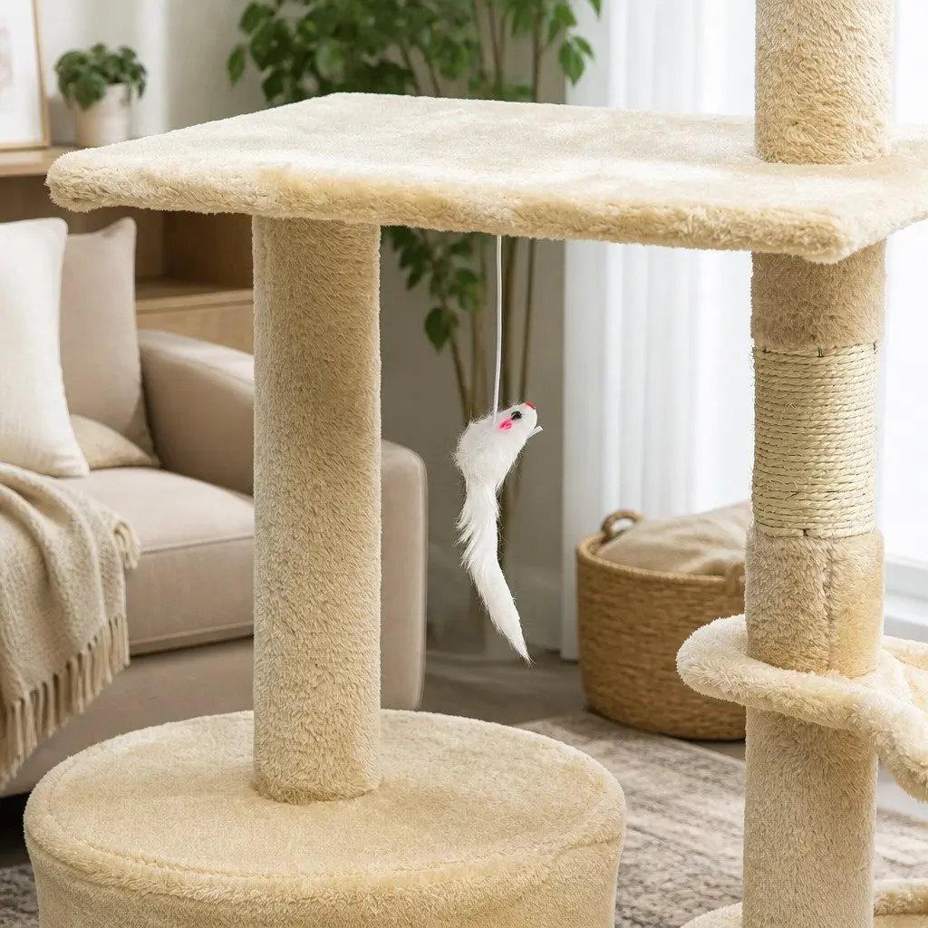 Cat Tree Indoor Cats 134cm Beige Hammock Plush Perch Sisal Scratching Posts