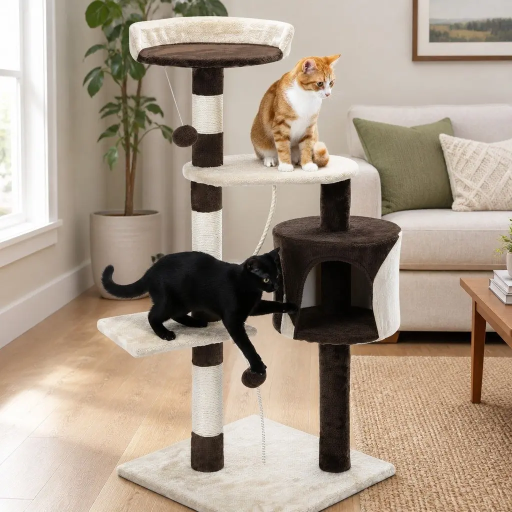 Cat Tree Multi-Level 140cm Indoor Cats Plush Perch Sisal Scratching Posts Condo Beige