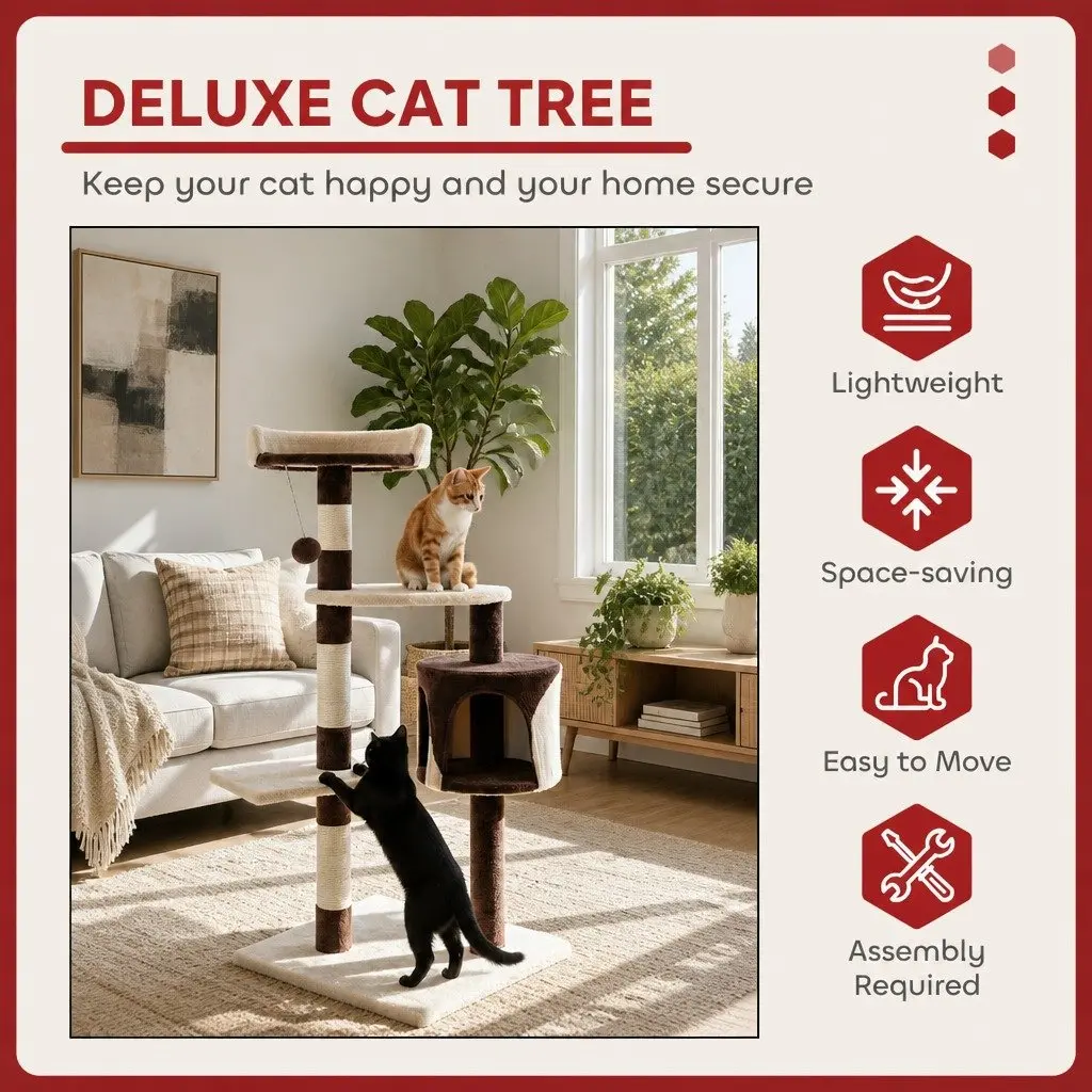 Cat Tree Multi-Level 140cm Indoor Cats Plush Perch Sisal Scratching Posts Condo Beige