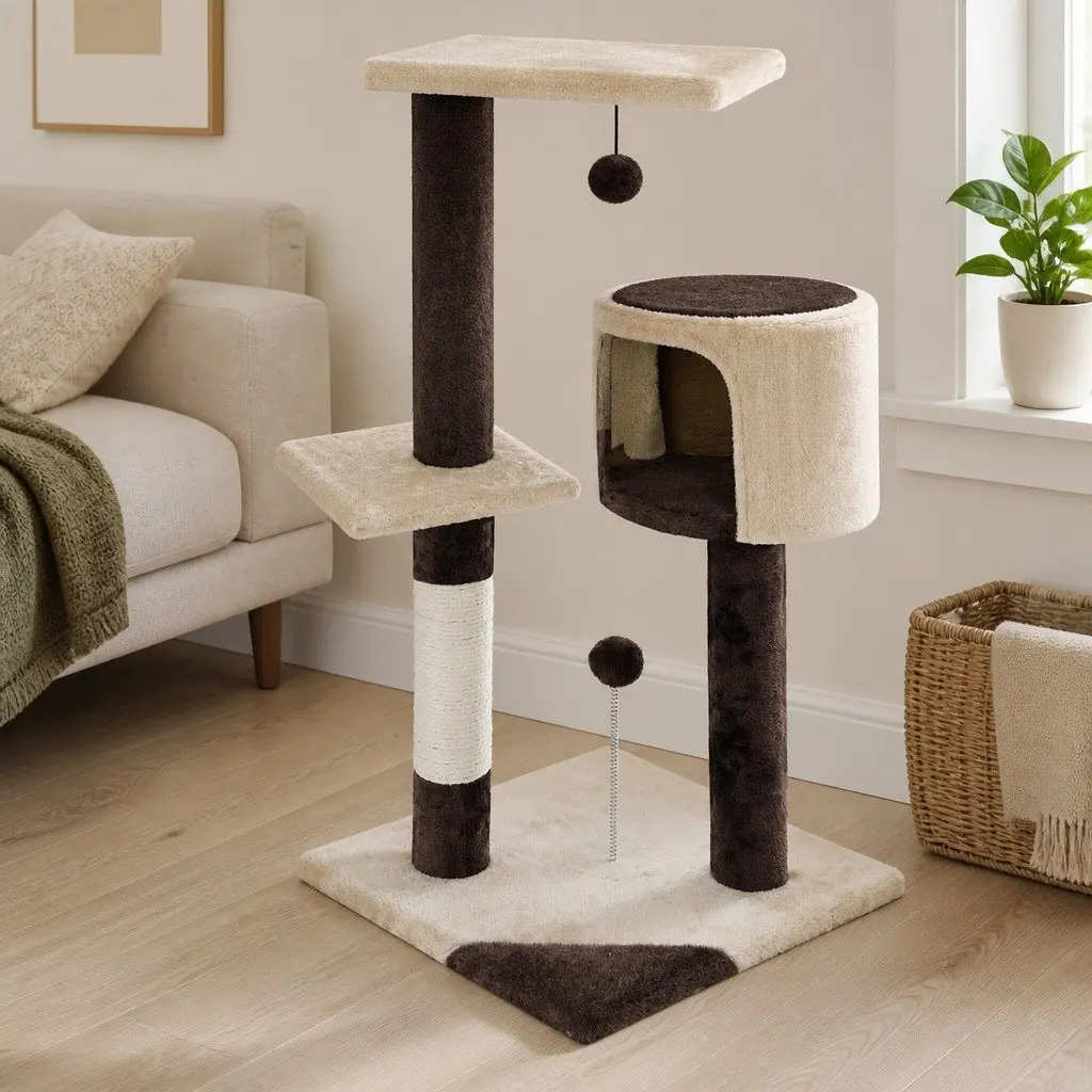 Cat Tree Multi-Level 140cm Indoor Cats Plush Perch Sisal Scratching Posts Condo Beige