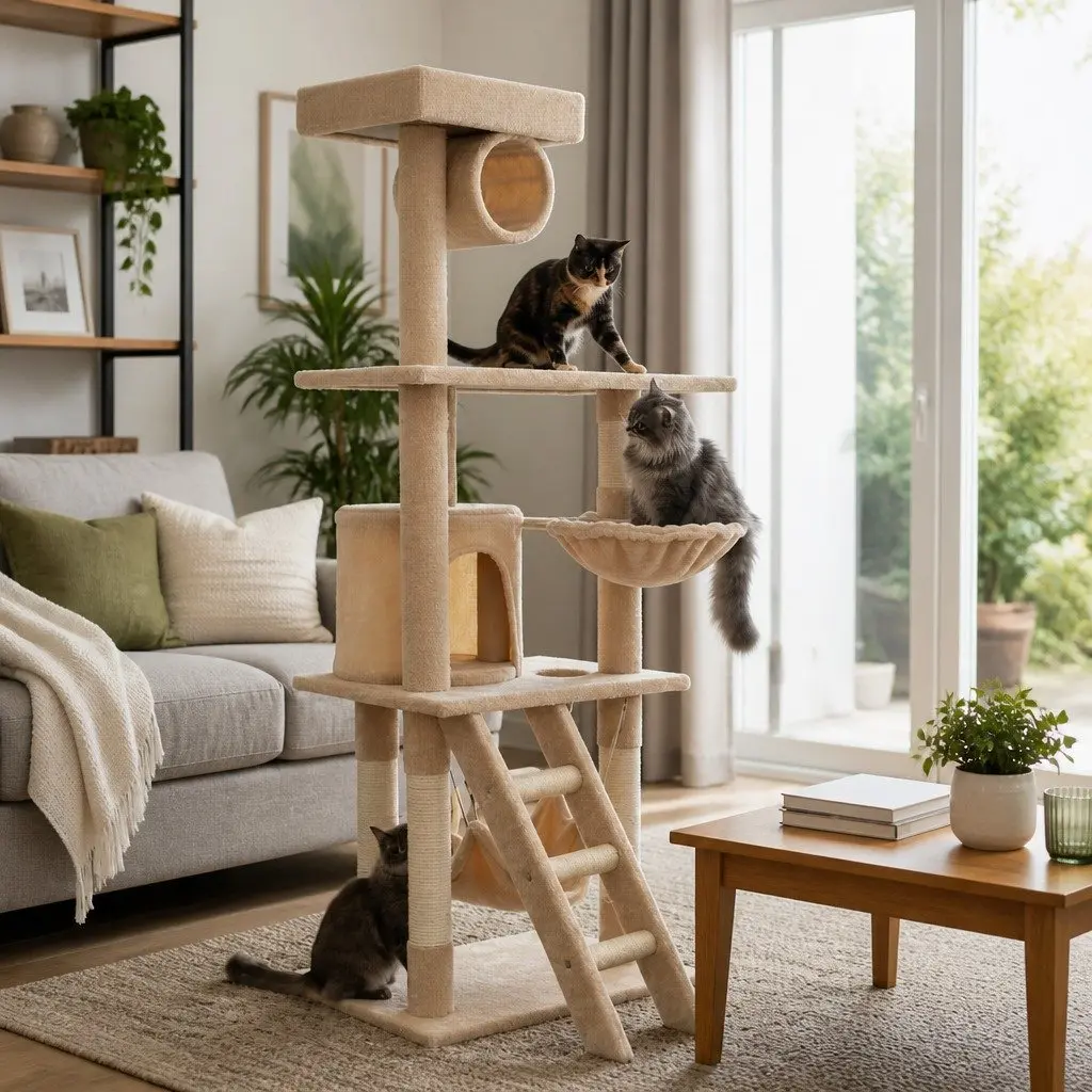 Cat Tree Tower Indoor Cats 141cm Multi-Level Climbing Perch Hammock Condo Beige