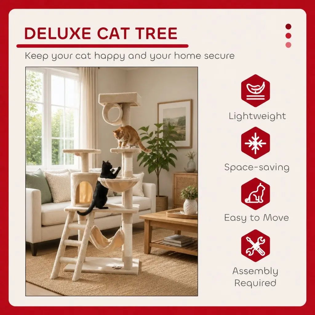 Cat Tree Tower Indoor Cats 141cm Multi-Level Climbing Perch Hammock Condo Beige
