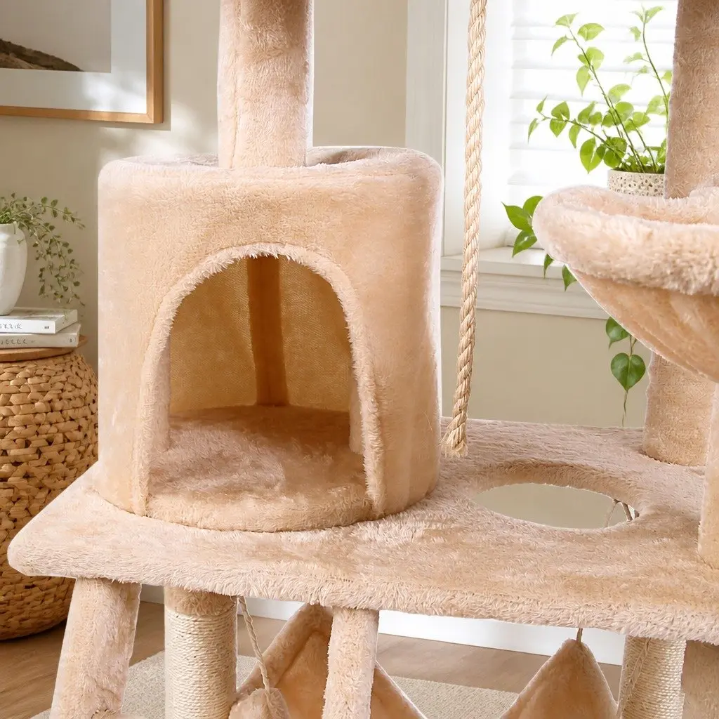 Cat Tree Tower Indoor Cats 141cm Multi-Level Climbing Perch Hammock Condo Beige