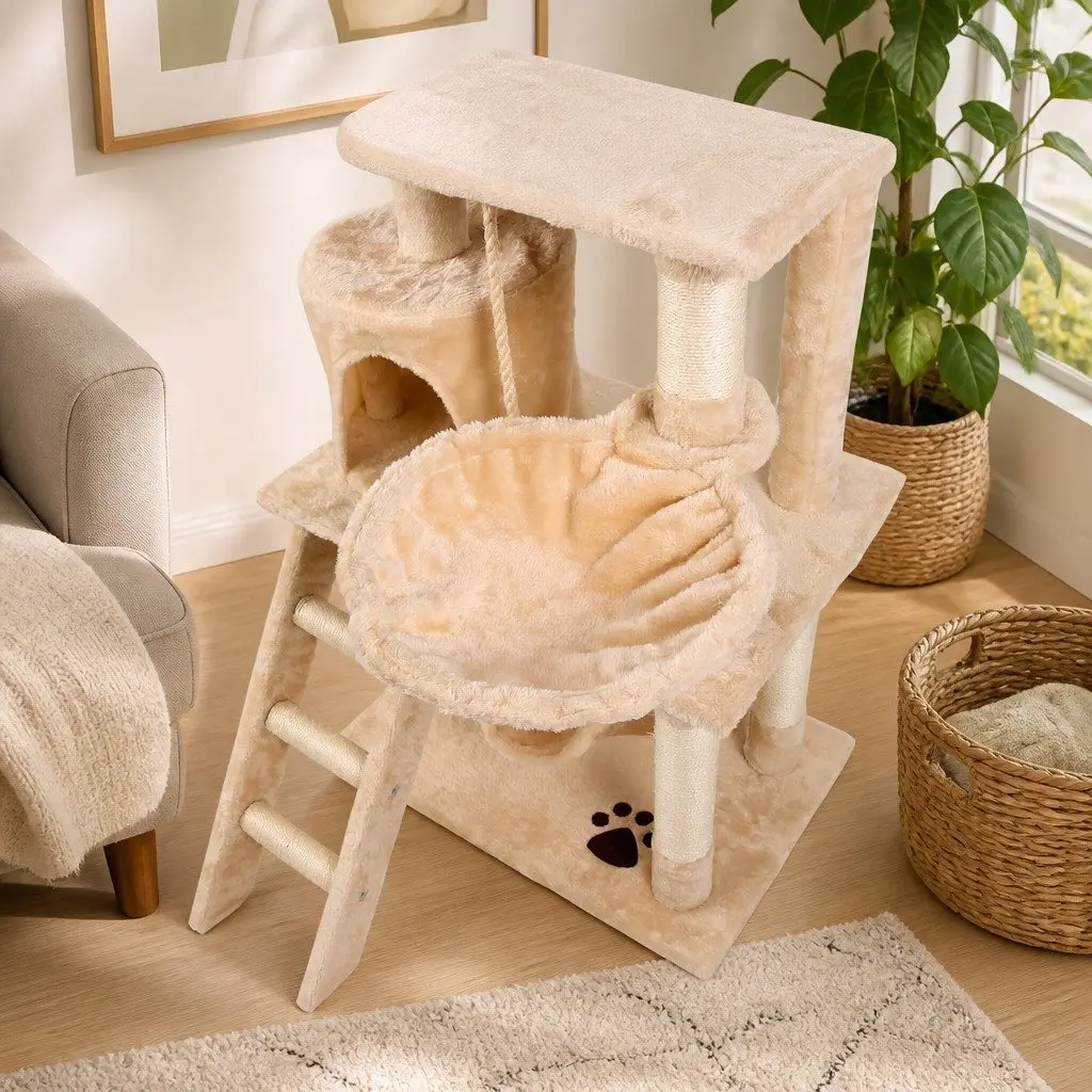 Cat Tree Tower Indoor Cats 141cm Multi-Level Climbing Perch Hammock Condo Beige