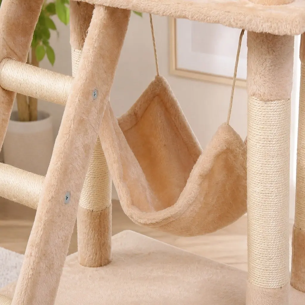 Cat Tree Tower Indoor Cats 141cm Multi-Level Climbing Perch Hammock Condo Beige