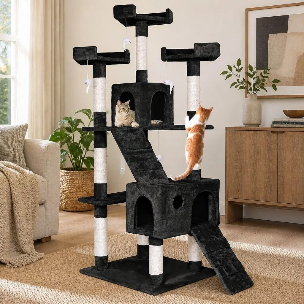 Cat Tree Tower Multi-Level Indoor Cats 180cm Black