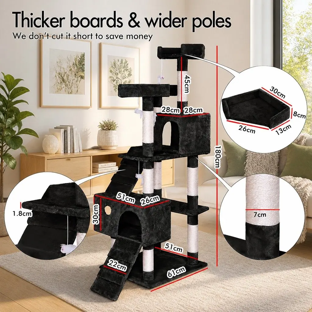 Cat Tree Tower Multi-Level Indoor Cats 180cm Black